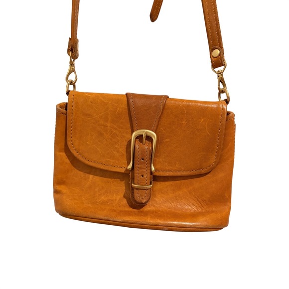 FOUNT Leather Crossbody Flap Buckle Bag Tan Cognac Small Shoulder Purse - Picture 2 of 5